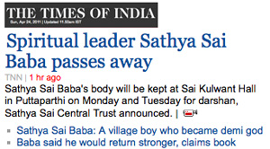 Sathya Sai Baba's death announced: Times of India